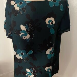 Floral Teal and Black Women's Top